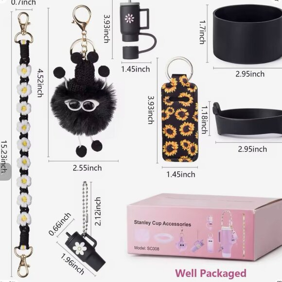 Black Ultimate 7-Piece Accessory Set for Stanley Cup Tumblers: Fits 40oz & 30oz - Picture 2 of 2